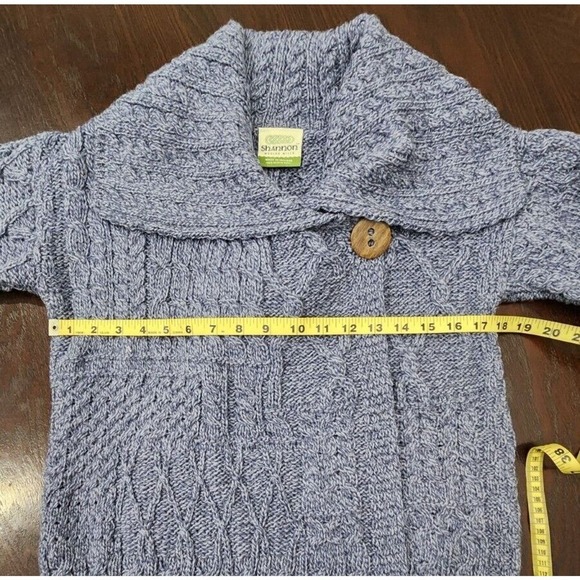 Shannon Woolen Mills Sweater Women's XS Cardigan Shawl 100% Wool Blue Knit‎ - Picture 10 of 12